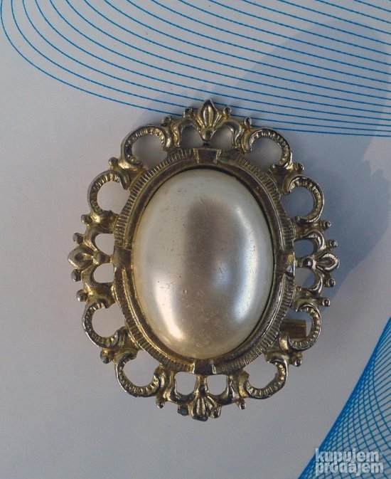 Stari metalni broš sa SEDEFNIM UKRAS bez plastike