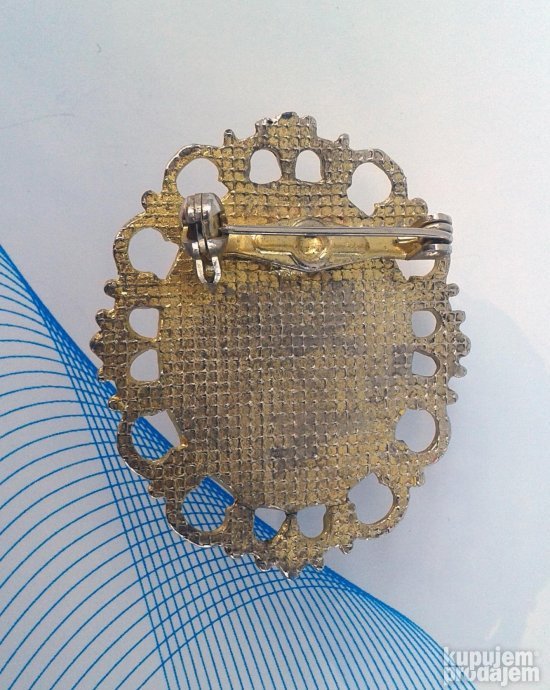 Stari metalni broš sa SEDEFNIM UKRAS bez plastike