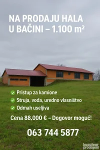 Industrijska hala,magacin,garaža , Varvarin, Bačina, 1100 m²