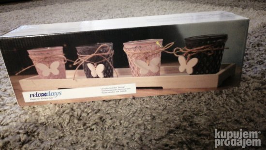 Dekorativni svećnjaci 4kom+drveni nosač40x12x6,5cm Relaxdays