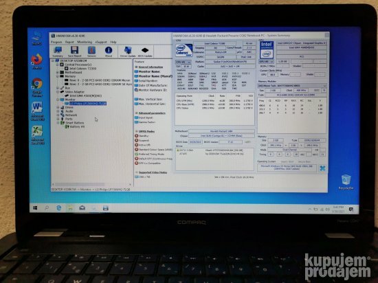 Laptop HP Pavilion CQ62 T3300 @2.00GHz RAM 4GB 250GB 15.6"