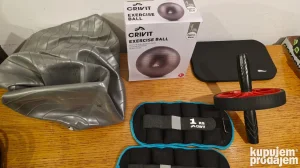 tegovi za noge 1kg i tocak za trbusnjake i pilates lopta