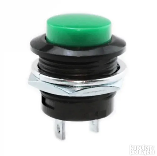 Taster za montažu na šasiju 3A 250VAC 15mm okrugli zeleni
