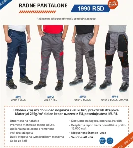 Radne pantalone PREMIUM MV dostupno od 48 do 64