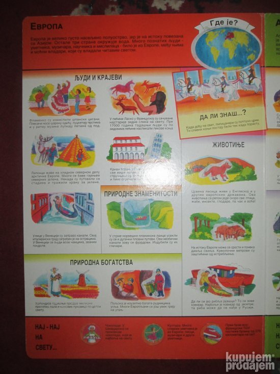 Dečji atlas sa samolepljivim sličicama, popunjen