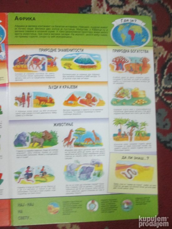 Dečji atlas sa samolepljivim sličicama, popunjen