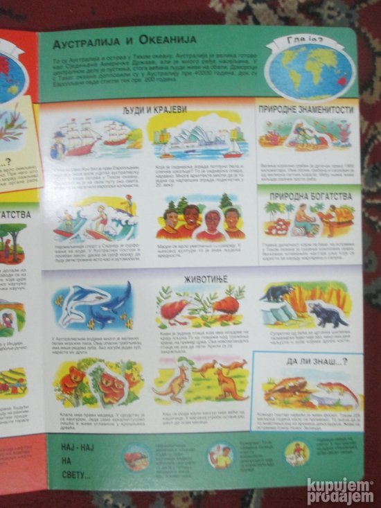 Dečji atlas sa samolepljivim sličicama, popunjen
