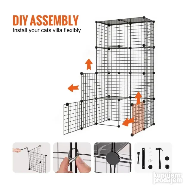 VEVOR veliki kavez za mačke sa 4 nivoa, 137 x 104 x 175 cm