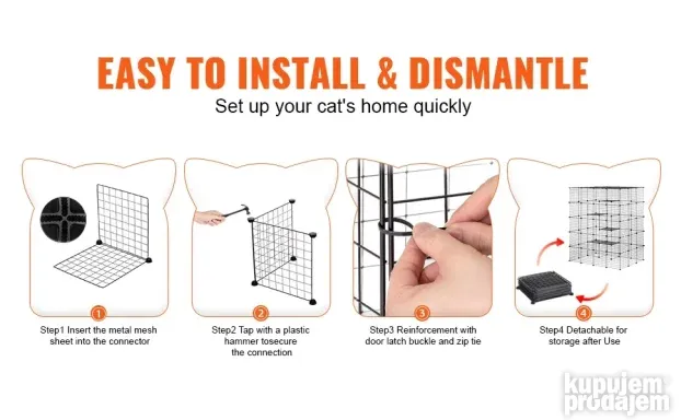 VEVOR veliki kavez za mačke sa 4 nivoa, 137 x 104 x 175 cm