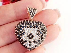 Srebrni privezak Srce rosegold cirkoni,PRAVO SREBRO.925