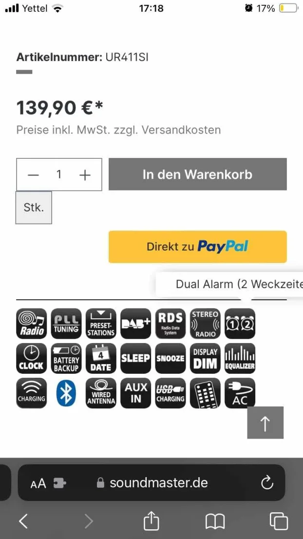 Bluetooth Dab+ FM radio Aux IN soundmaster ur411si