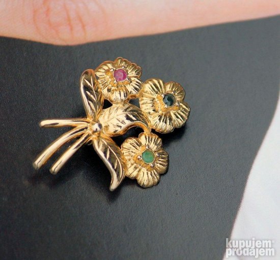 Vintage Broš Trobojni Buket Gold Tone