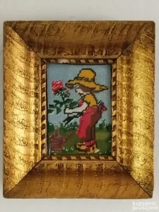 Retro manji goblen drveni ram 27x23cm