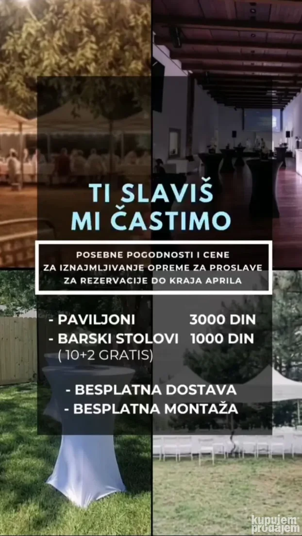 BeM - event oprema IZNAJMLJIVANJE(barski stolovi, paviljoni)
