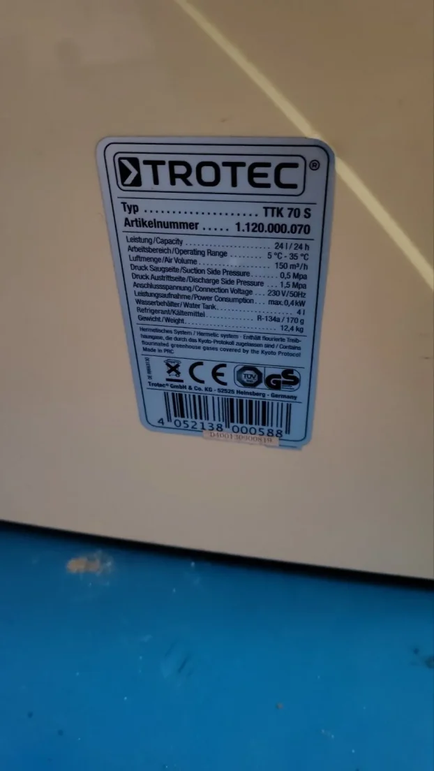 Isusivac vlage Trotec TTK 70S. 24l/24h.