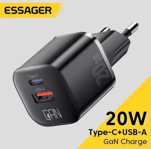 Essager 20W GaN Brzi Punjač USB-C + USB PD QC 3.0