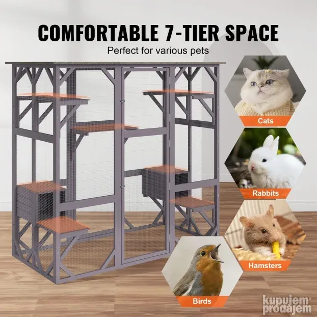 VEVOR spoljašnja kućica za mačke, 7-nivoa