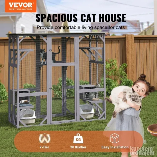 VEVOR spoljašnja kućica za mačke, 7-nivoa