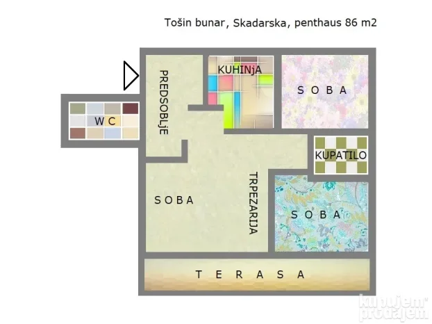 Skadarska, Tošin bunar, 3.0 trosoban, 86 m²
