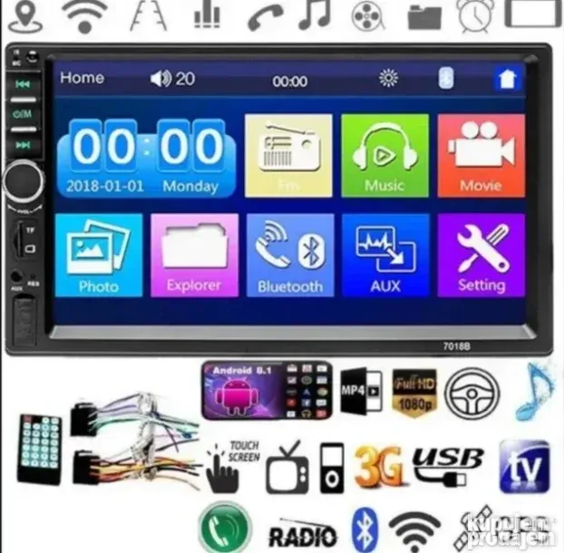 Multimedia auto radio Sistem 7018b TFT dis 7 inci multimedia
