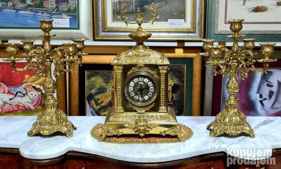 Exkluzivan stari raskosni kaminski sat sa ciracima - Gold br