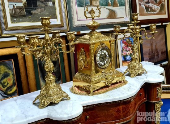 Exkluzivan stari raskosni kaminski sat sa ciracima - Gold br