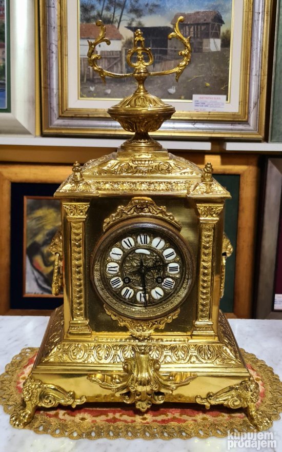 Exkluzivan stari raskosni kaminski sat sa ciracima - Gold br