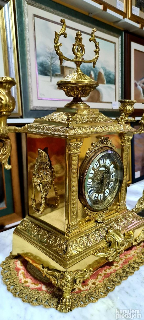 Exkluzivan stari raskosni kaminski sat sa ciracima - Gold br