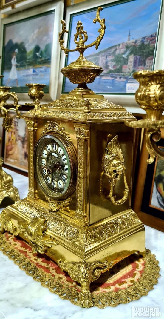 Exkluzivan stari raskosni kaminski sat sa ciracima - Gold br