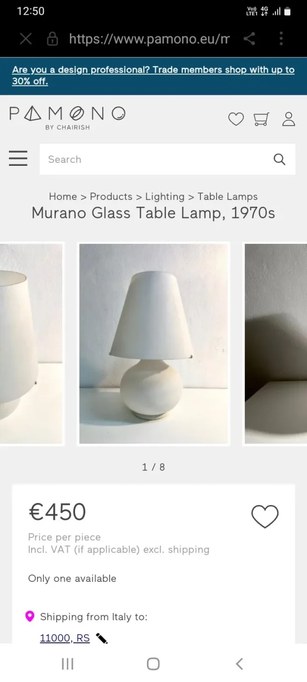 Vintage Murano glass XL table lamp 70s