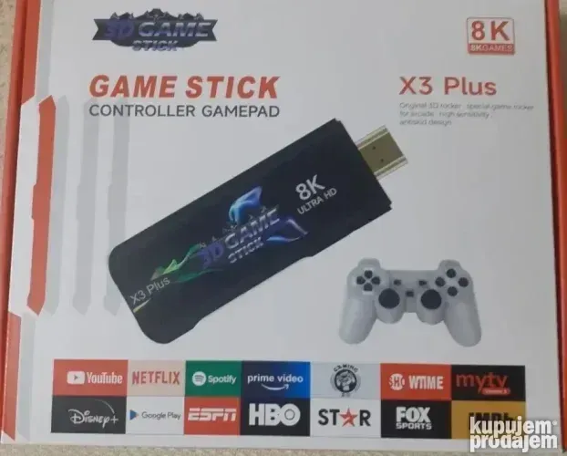 NOVO! Game stick X3plus Retro konzola + dzojstici Igrice plu