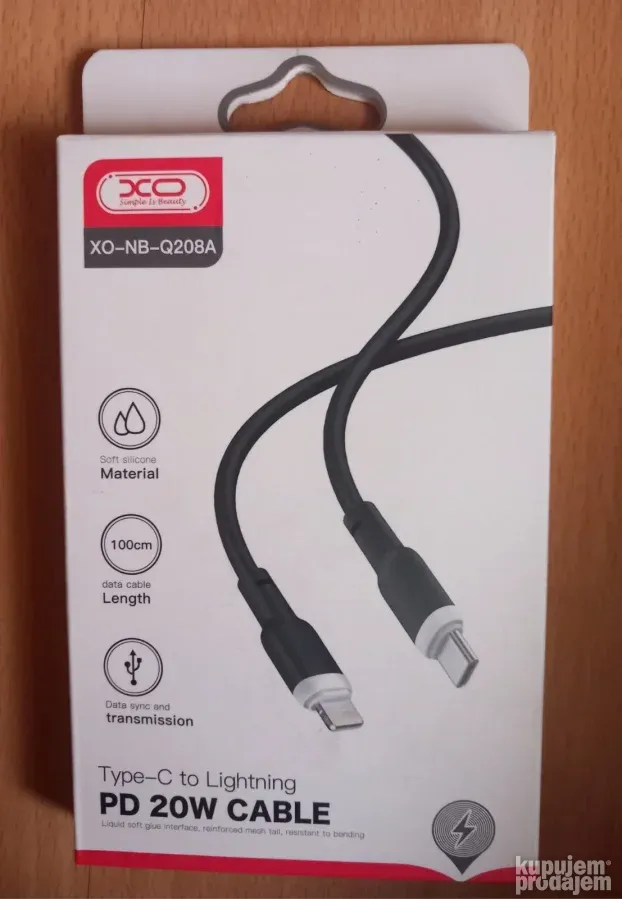 XO - NB208A Silikonski kabl Type-C to Lightning 20W Bela