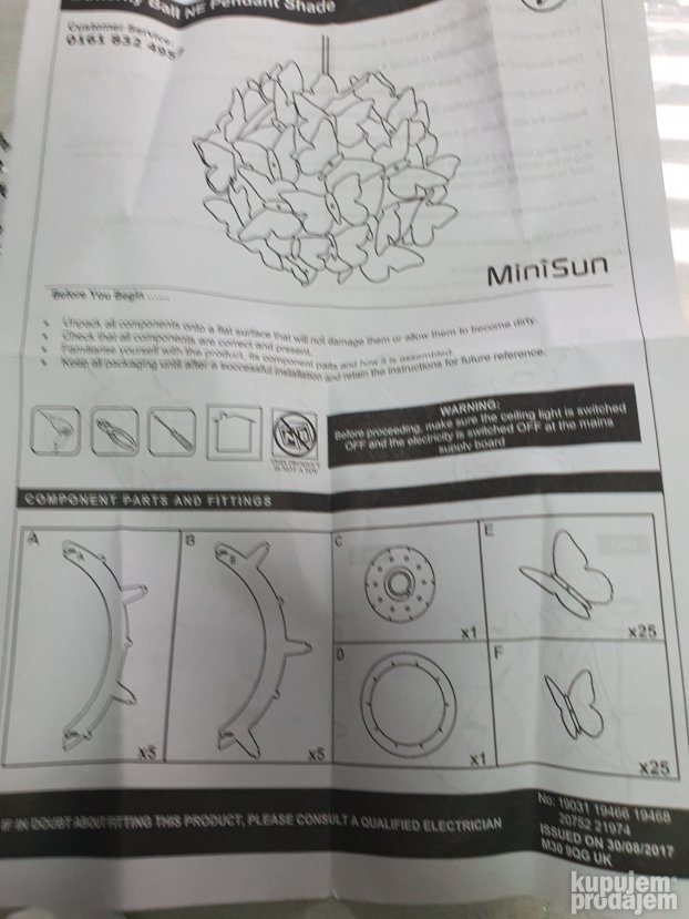 Abazur za Luster beli sa leptirima