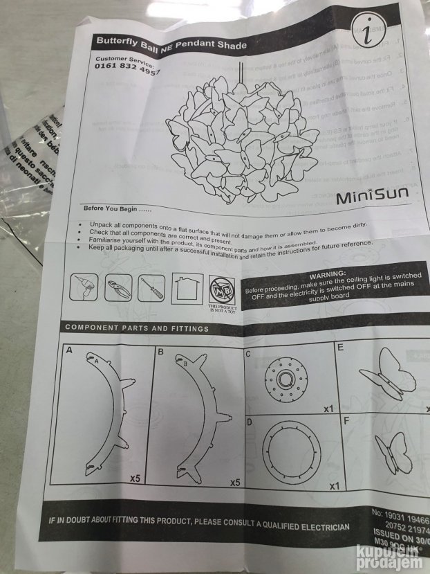 Abazur za Luster beli sa leptirima