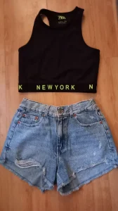 Teksas plavi zara šorc nike ženska majica crni krop top zara