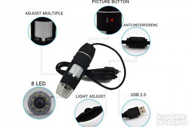 Digitalni mikroskop uvecanje 50-500X 8 led dioda