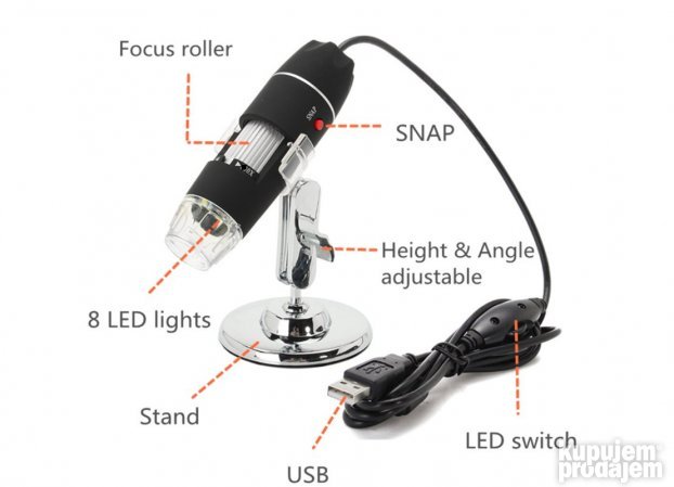 Digitalni mikroskop uvecanje 50-500X 8 led dioda