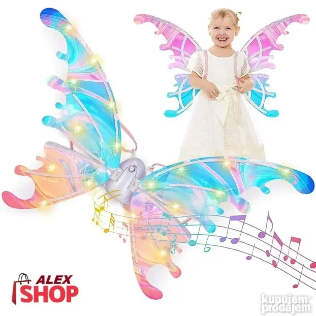 Velika svetleća krila leptira koja mašu i sviraju