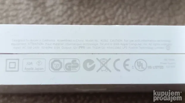 AC/DC Adapter Apple (12V, 1.8A, 22W) A1202