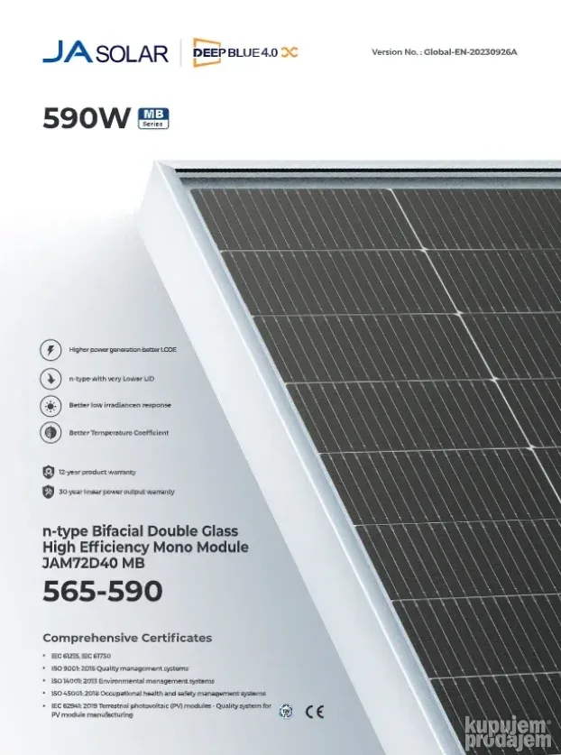 Solarni panel JA SOLAR 590w bifacijalni AKCIJA !