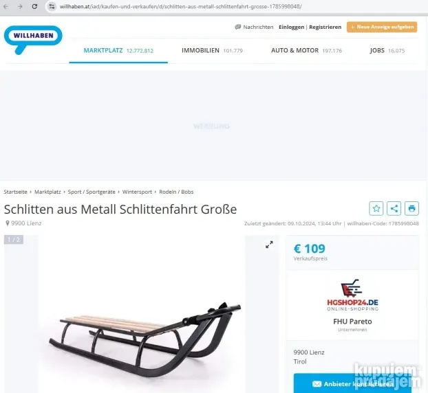 Kvalitetne Metalne Sanke 110cm - Germany