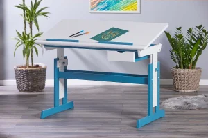 Interlink PIJI radni sto, bela/petrol, 109x62-96x55 cm