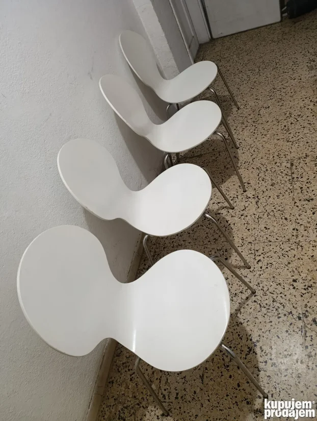 Set (4 kom) Bele Dizajnerske Stolice - Moderne (Kuhinja/Trpe