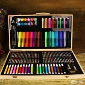 Drveni kofer sa bojicama - Set bojica (220 komada)