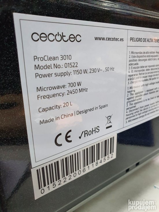 Mikrotalasna 20l - Cecotec Proclean 3010