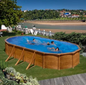 GRE montažni nadzemni/ukopni bazen WOOD SET 6,1x3,75x1,32m