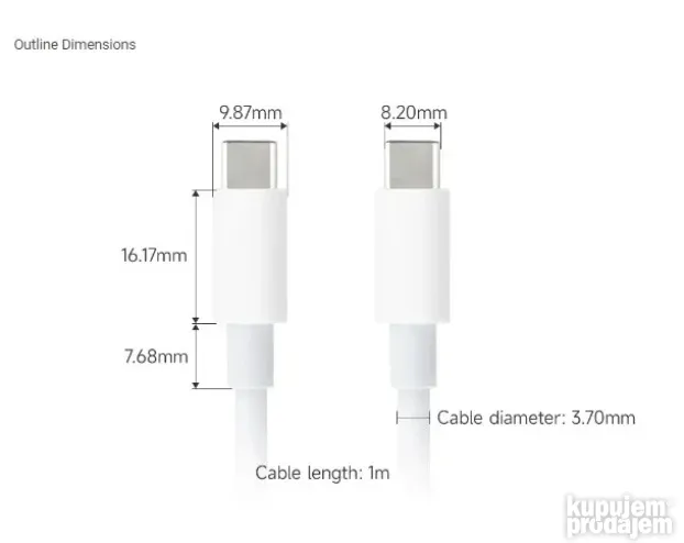 Type-C to Type-C 100W Fast Charging Data Cable, 1m