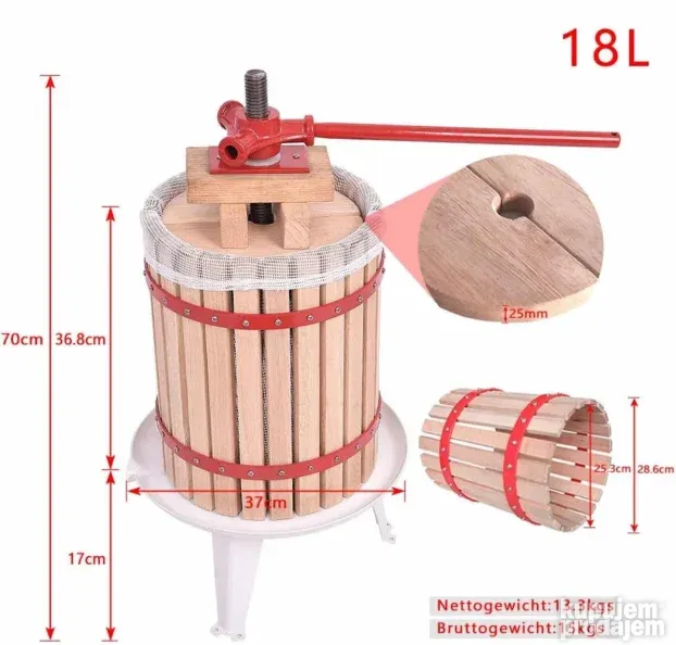 Rucna presa za grozdje/voce/sir 6L, 18L i 30 L - NOVO
