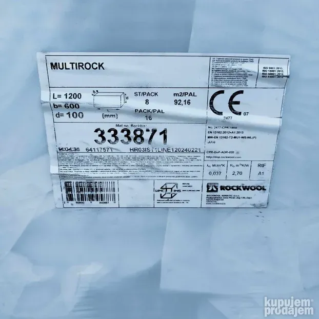 Kamena vuna u tablama Rockwool multirock 10cm