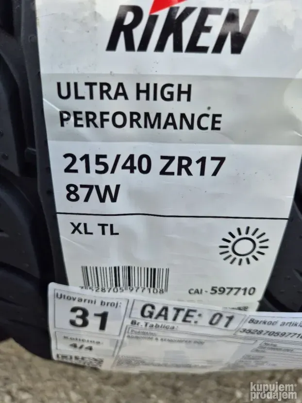 215 40 17 LETNJE NOVE RIKEN 8000 Dinara Komad Sa Ugradnjom